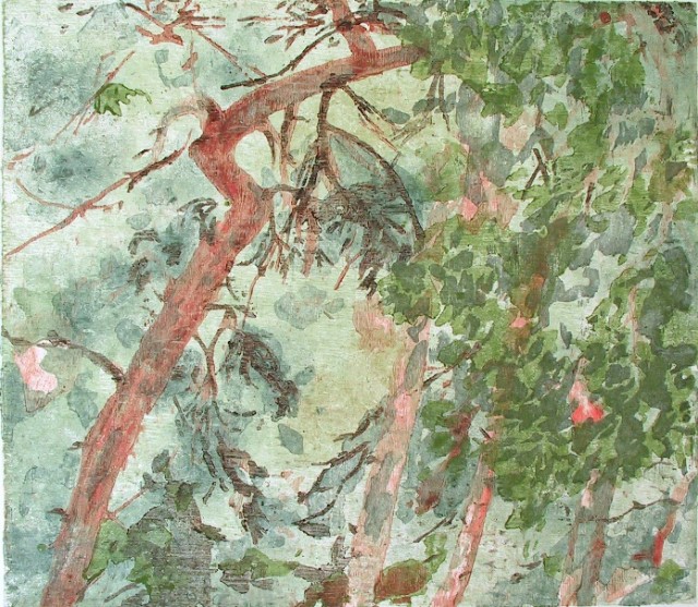 "Borovice II (sama)" / 470 x 525 mm / barevný dřevořez / 2004