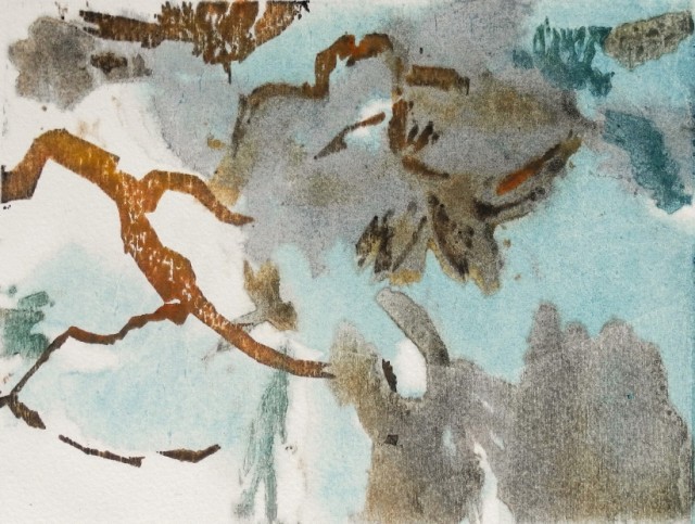 "Azurová borovice" / 155 x 197 mm / barevný dřevořez / 2015