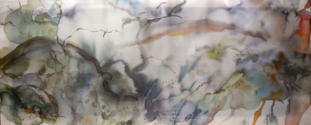 "Průhled" / 500 x 1200 mm / akvarel na hedvábí / 2015