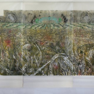 Guerre, version jaune, dřevořez, japonský papír, 2015, 125x250 cm