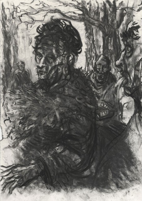 Trnka Pavel - Madam v parku - kresba uhlem, 29,7 x 42 cm, 2014