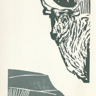 Andrea L. Ballardini, Etruský král, linoryt, 2020 / 210x150 mm