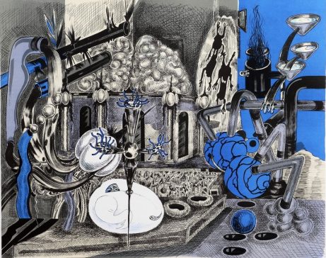 Xénia Hoffmeisterová - V modři,litografie,2018,rozměr tiskové plochy 49x61cm d
