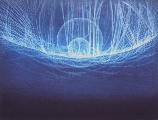 Krajina duše- Svítání, 2020, škrábaná akvatinta, papír, 27 x 36 cm
